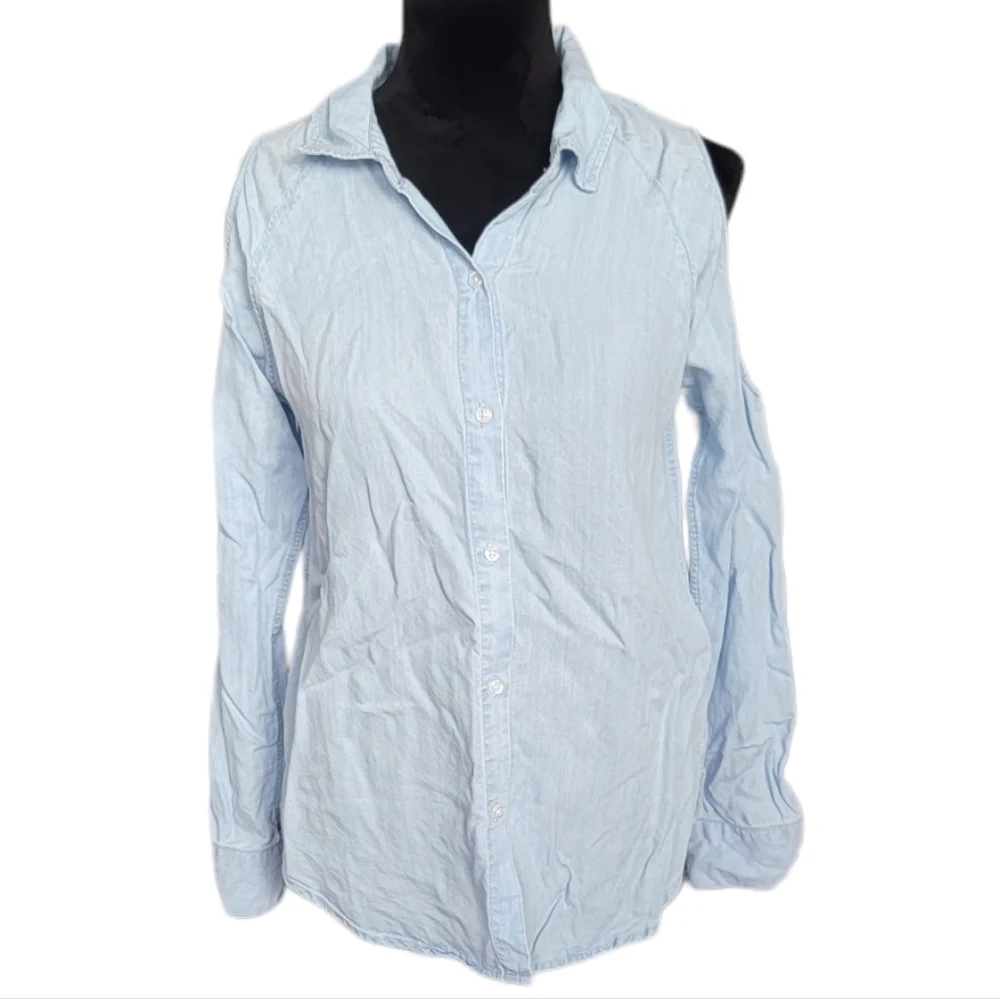Rails Lana Chambray Cold Shoulder Button Down Shirt Size Small - Picture 2 of 7